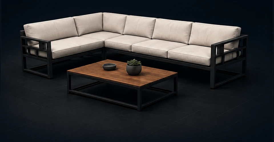 Configurable outdoor furniture product shown in a dark NOVOGEX product experience