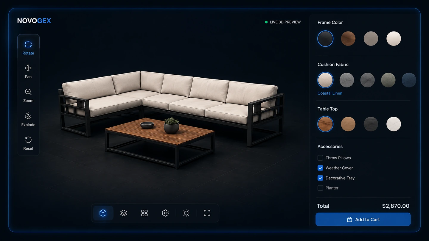 NOVOGEX live 3D configurator demo preview